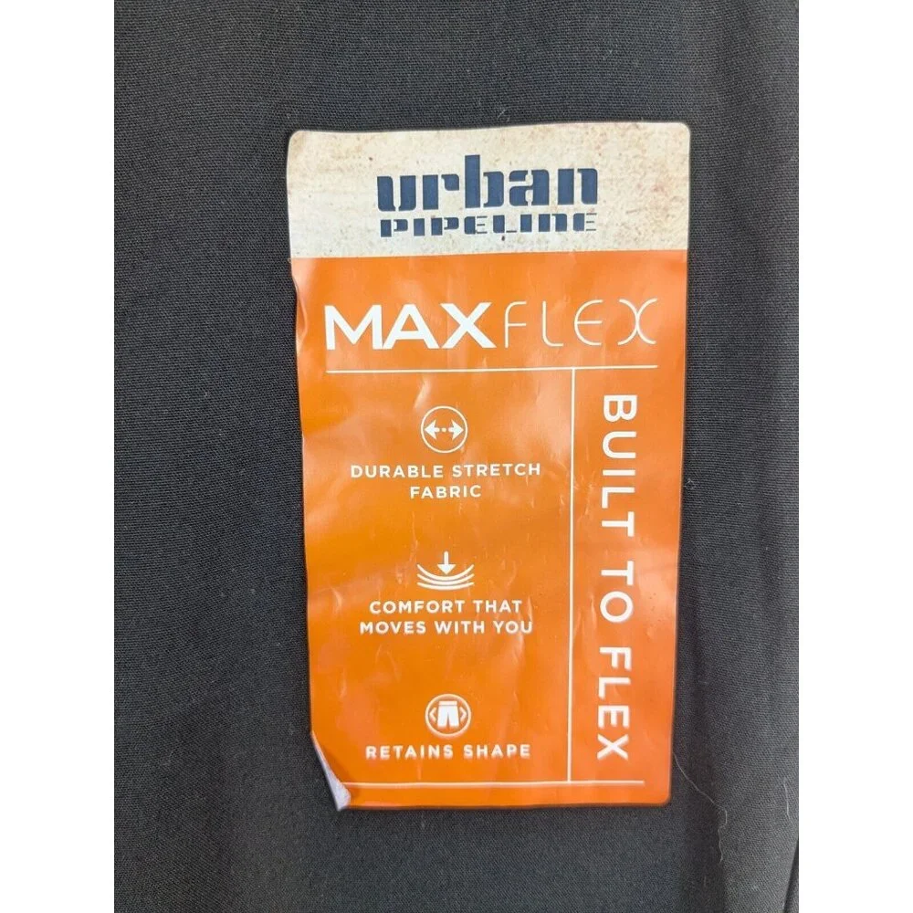 Urban Pipeline Max Flex Shorts 29x12 Black Flat Front Bermuda Chino‎ Tech Pocket